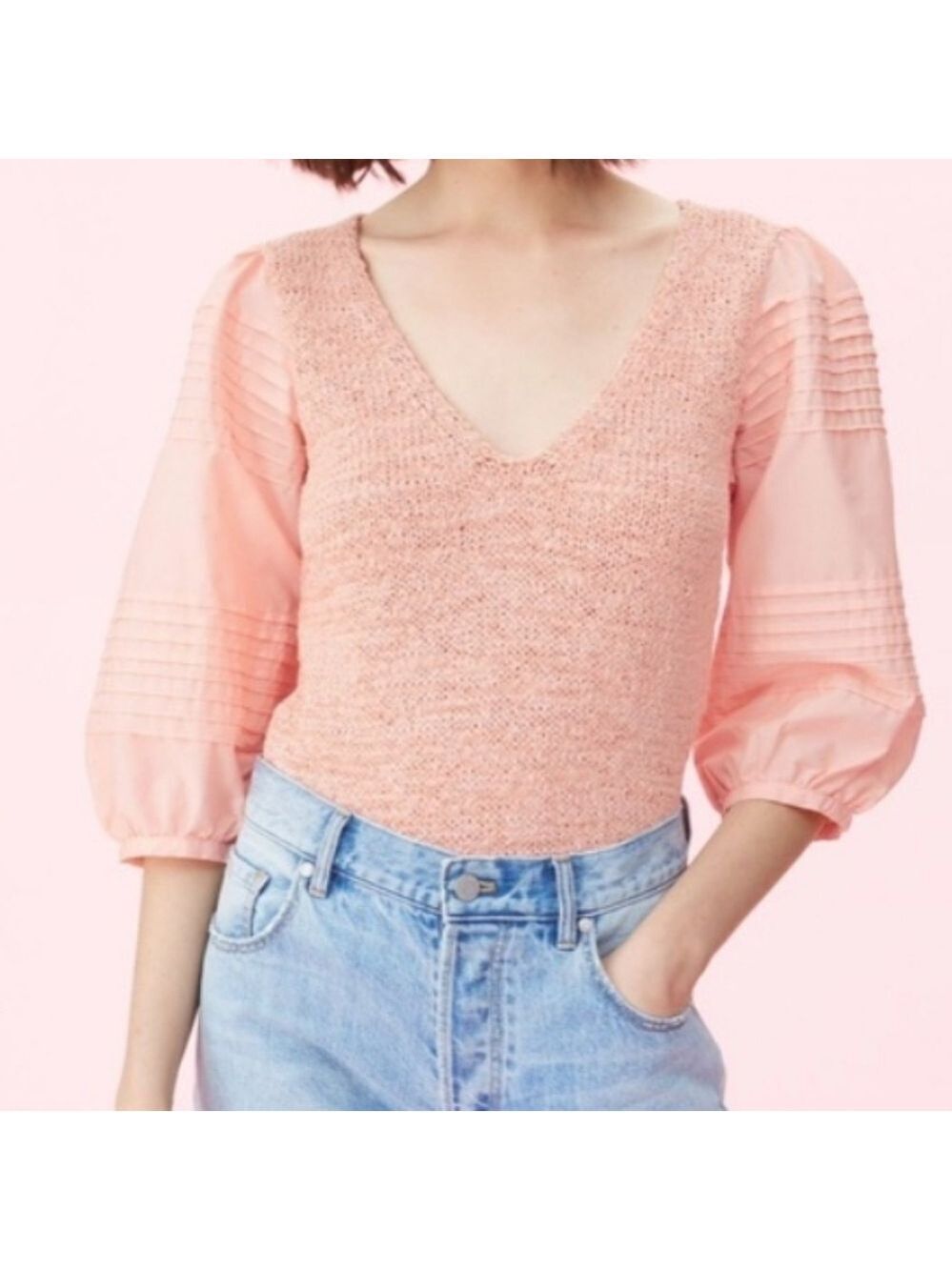 La Vie by Rebecca Taylor Poplin Sleeve Pullover in Tawny Peach